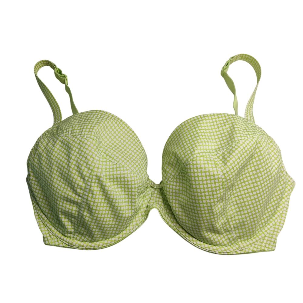 Freya Underwired Molded T shirt Sweetheart Bra Lime Green Check Block Print 34FF